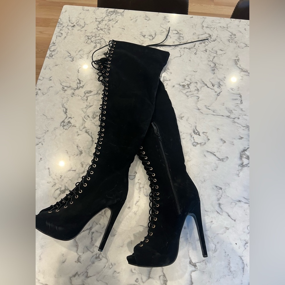 Black lace up thigh, high boots from fashion nova size 6